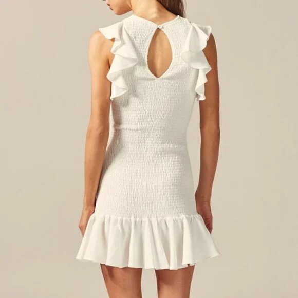 NEW C/MEO Collective Sleeveless Smocked Stretch Ruffle Mini Dress size M - Picture 4 of 16